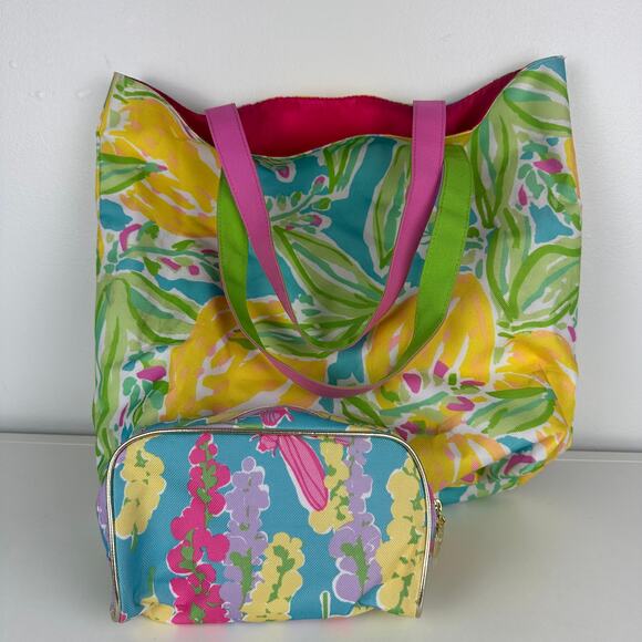 Lilly Pulitzer x Estee Lauder Womens Lemon Multicolor Tote Cosmetic Bag Set - Picture 2 of 10